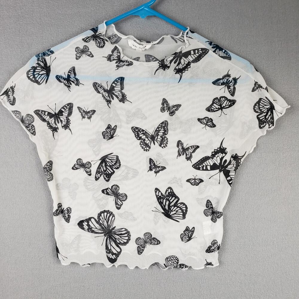 Bear Dance Size M Butterfly Crop Tee Sheer Mesh Rave Whimsigoth Fairy Festival‎